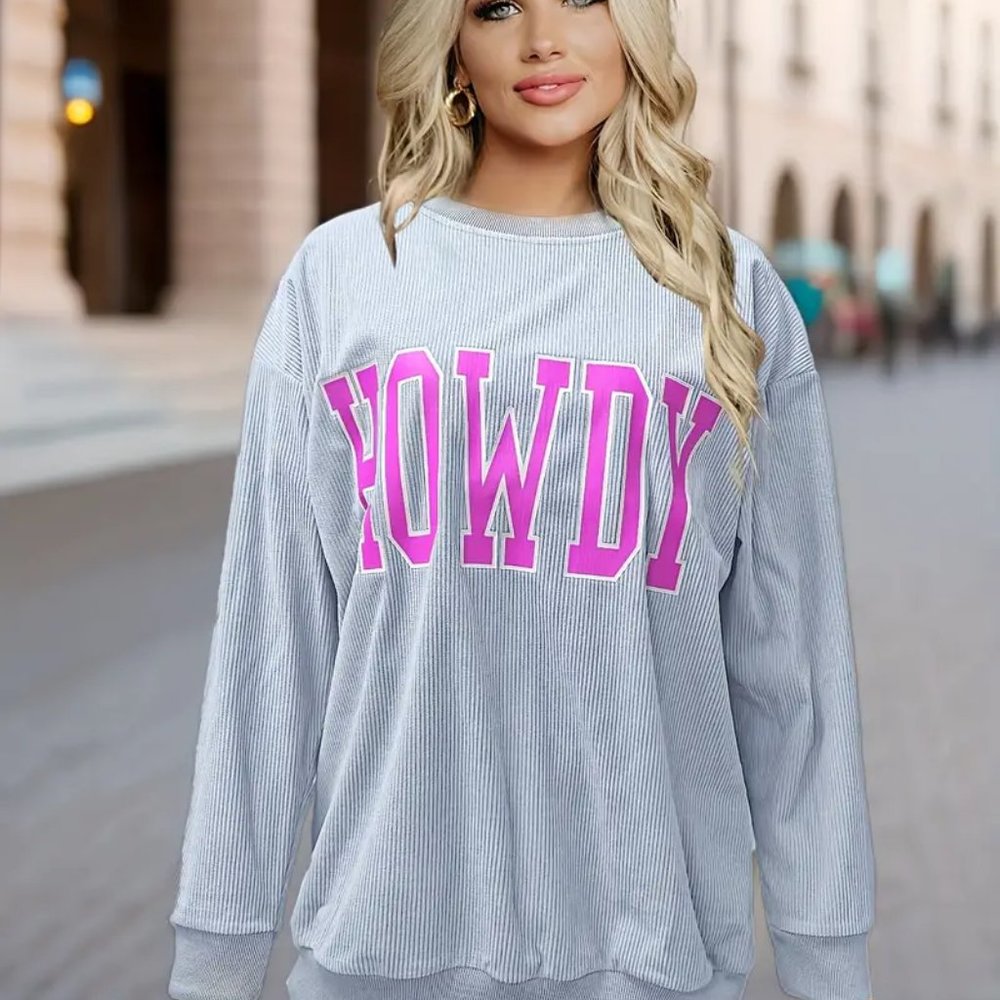 {NEW} Western Boho "HOWDY" Sweatshirt Gray Medium - Picture 2 of 4